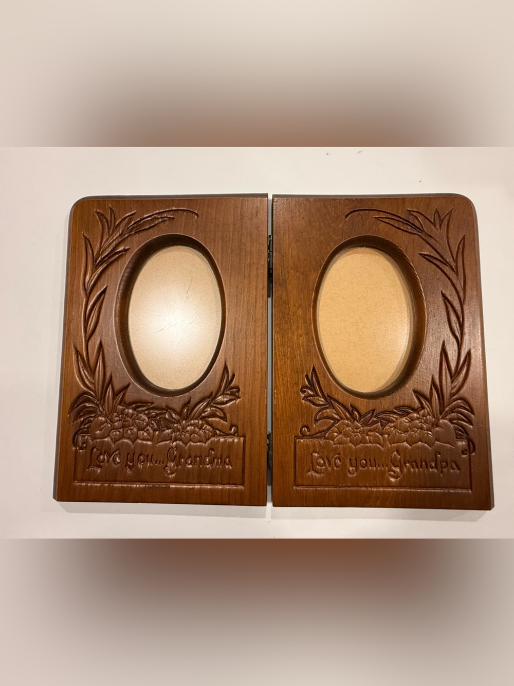Carved Wooden Double Photo Frame - Brown